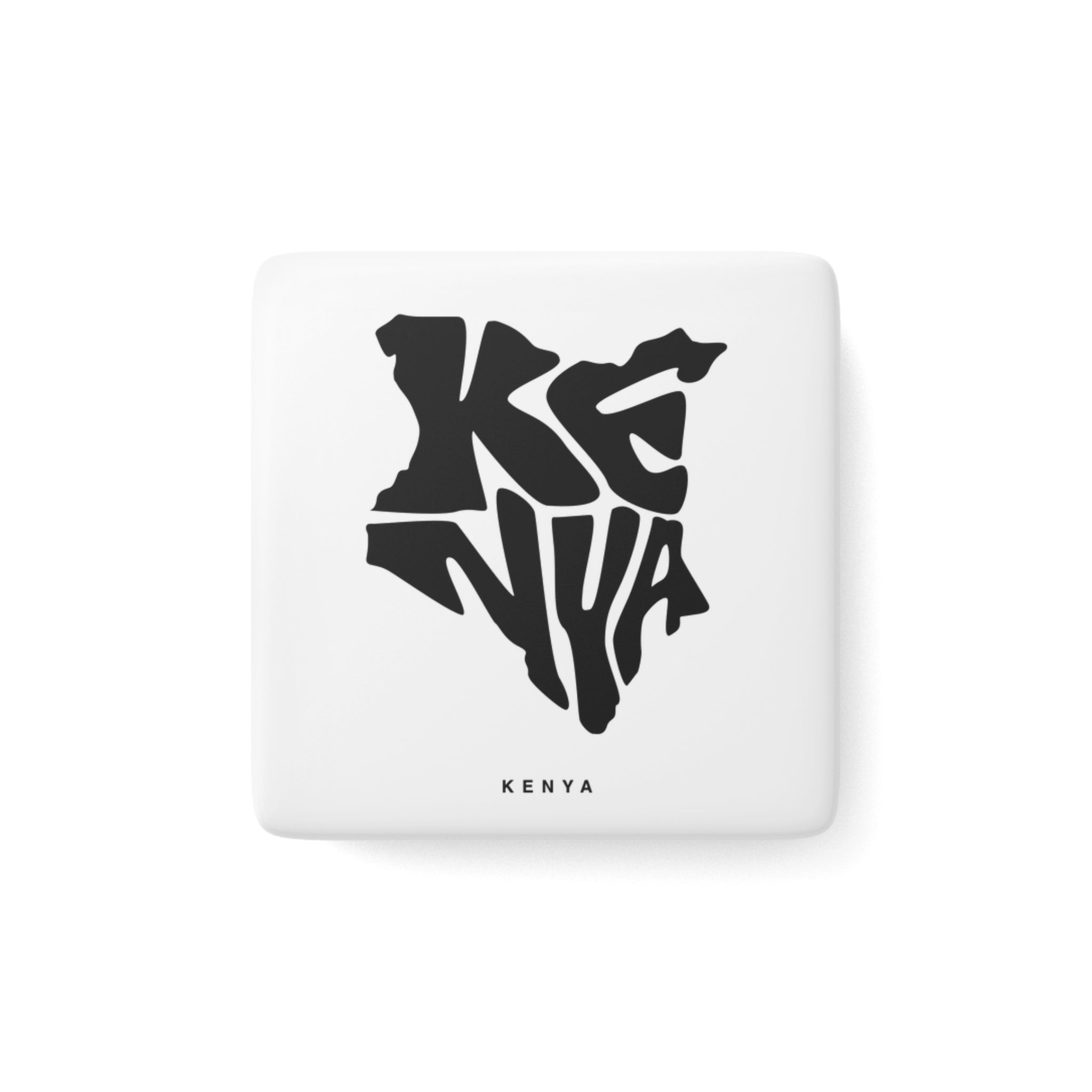 Kenya Map Porcelain Magnet — Black Typography Square Souvenir